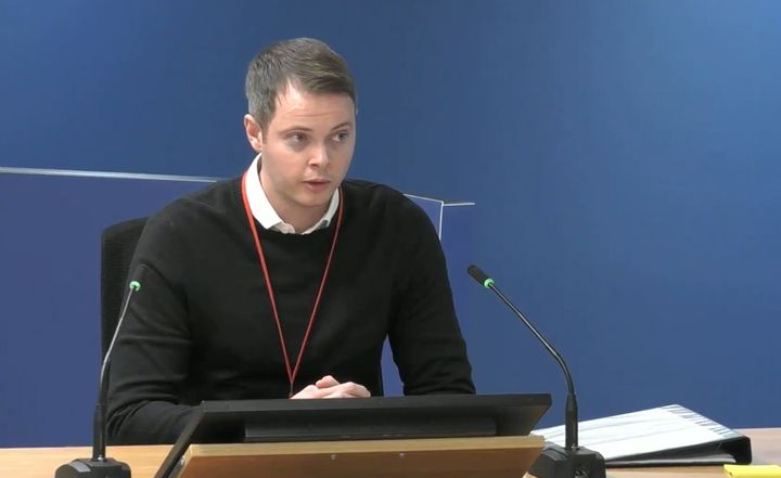 Jonathan Roper, former assistant product manager at insulation makers Celotex, giving evidence to the Grenfell Tower inquiry in London.