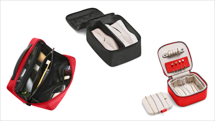 The Extra Extras Set includes Large Toiletry Bag, Jewelry Box and Small Shoe Cubes for $145 (that’s a savings of $40) at Away.