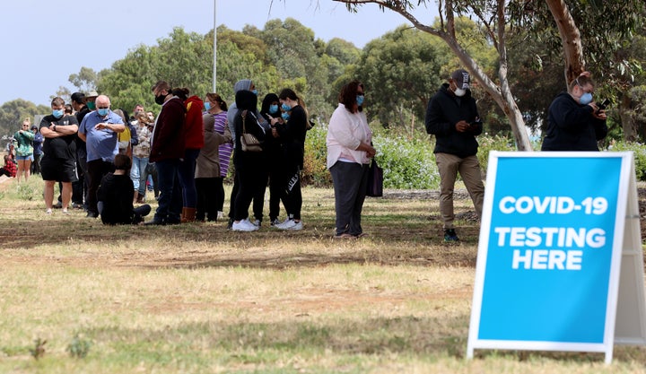 People queuing at the COVID-19 Testing site at Parafield Airport on November 16, 2020 in Adelaide, Australia. 