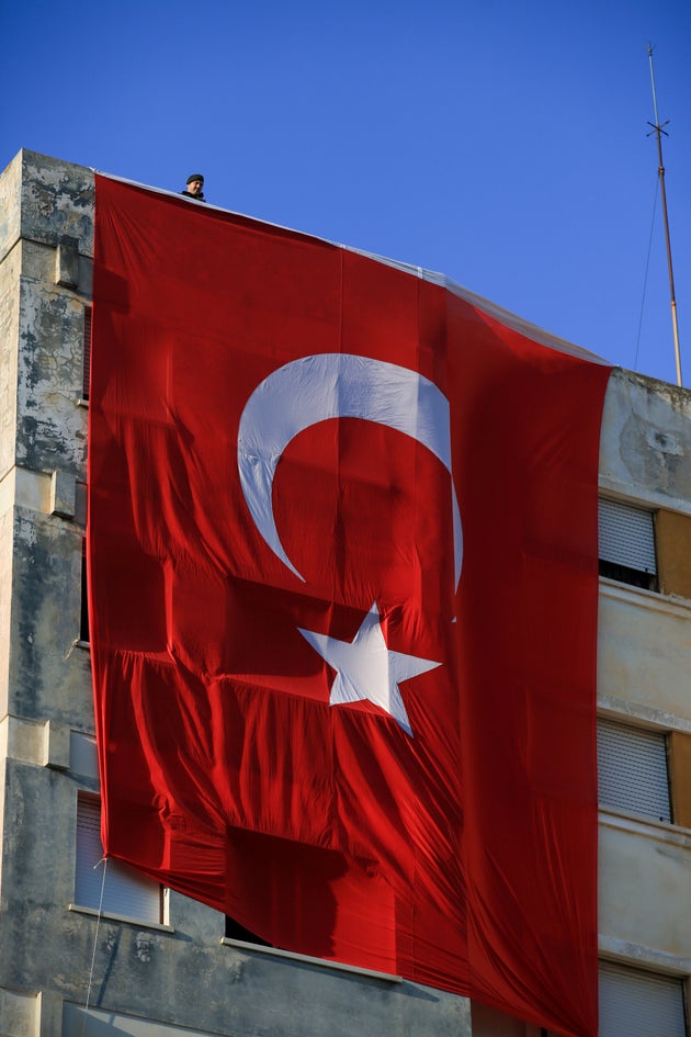 VAROSHA, CYPRUS - NOVEMBER 15: Turkish security forces stand guard on November 15, 2020 as they await the arrival of Turkey's President Recep Tayyip Erdogan for a picnic in the disputed coastal town of Varosha, in Famagusta, Cyprus. (Photo by Alexis Mitas/Getty Images)