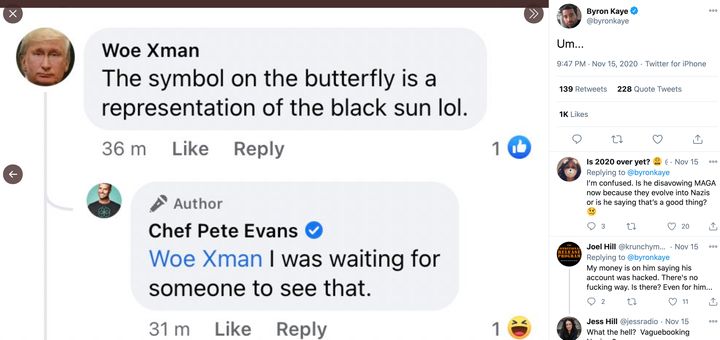 When one person noted the Black Sun symbol in the comment section, Evans responded, “I was waiting for someone to see that”. 
