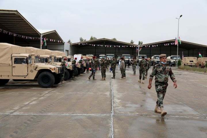 A ceremony held for the delivery of the armored vehicles, logistics and other military supplies sent by the U.S. for the 14th