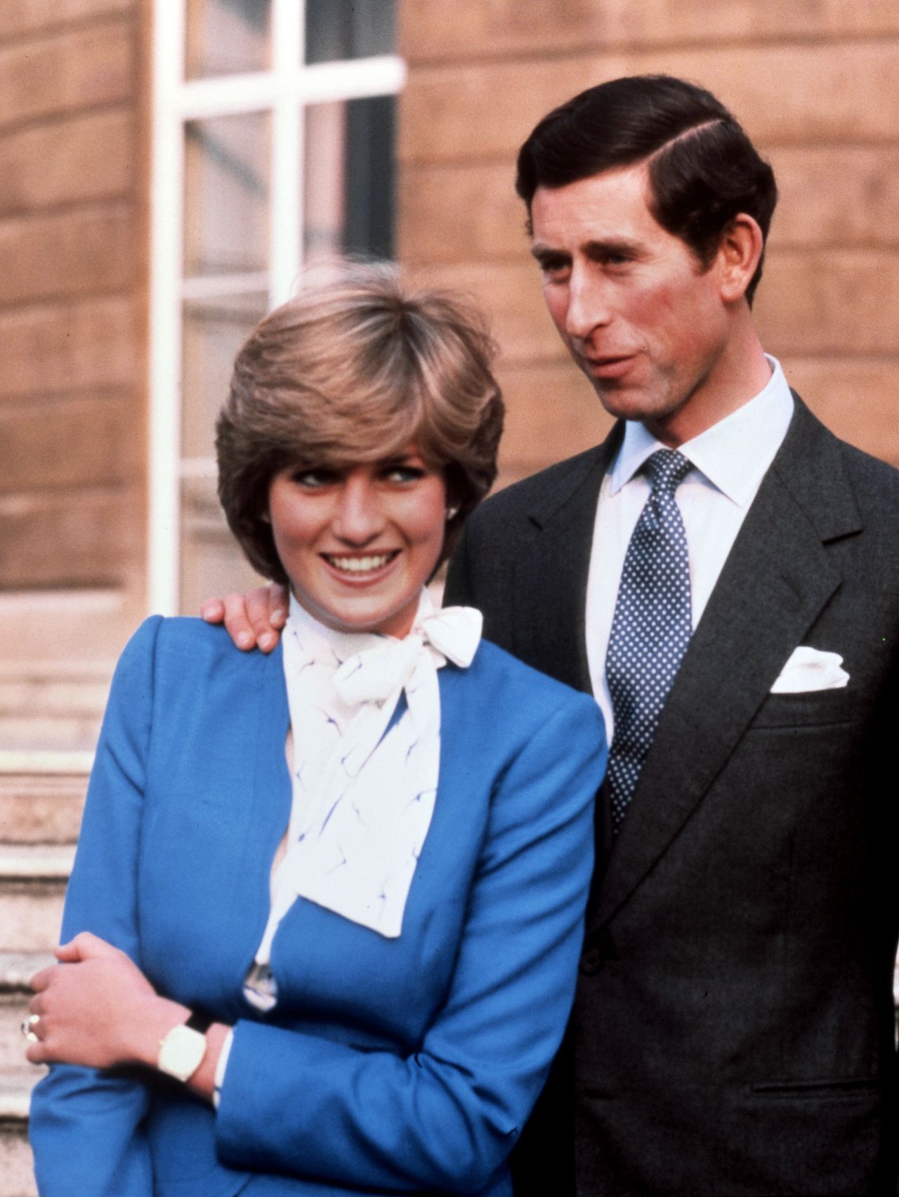 Prince Charles and Lady Diana Spencer on their engagement day at Buckingham Palace