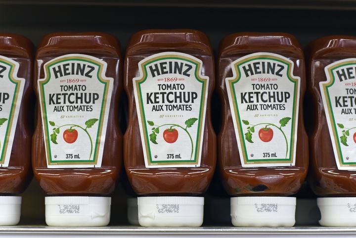 Bottles of Heinz ketchup for sale in a grocery store in Victoria, B.C. on Sept. 2, 2020. 
