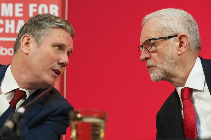 Former Labour Party Jeremy Corbyn (right) alongside Keir Starmer during a press conference in central London.