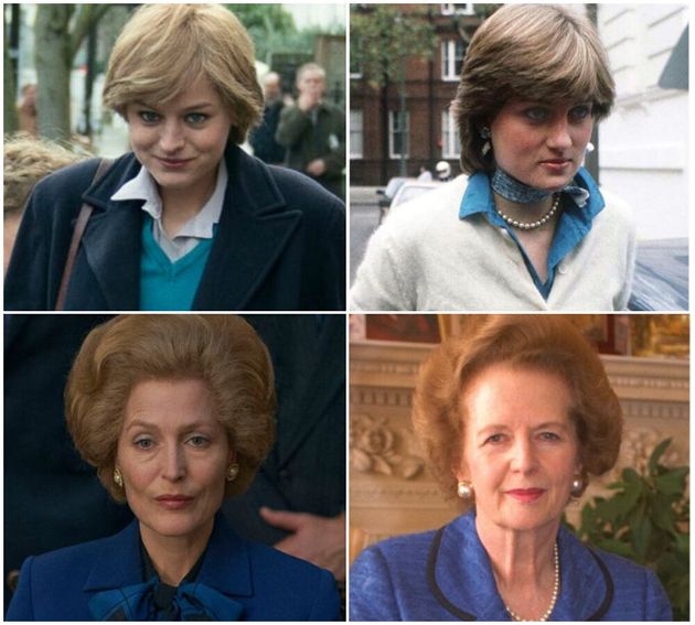Top: Emma Corrin as Princess Diana and (bottom) Gillian Anderson as former PM, Margaret Thatcher.