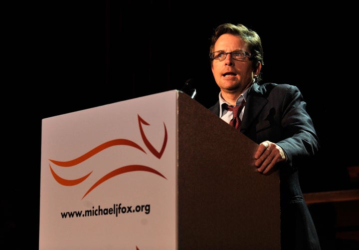 Michael J. Fox speaking onstage at a fundraiser for the Michael J. Fox Foundation on Nov. 21, 2009.