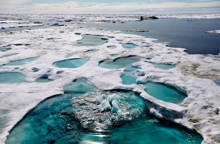 In this July 16, 2017, file photo, ice is broken up by the passing of the Finnish icebreaker MSV Nordica as it sails through the Beaufort Sea off the coast of Alaska. 