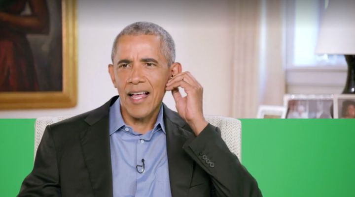 The former US president was filmed in front of a green screen.