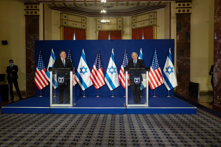 Pompeo is pictured with Netanyahu following a meeting in Jerusalem on Thursday.