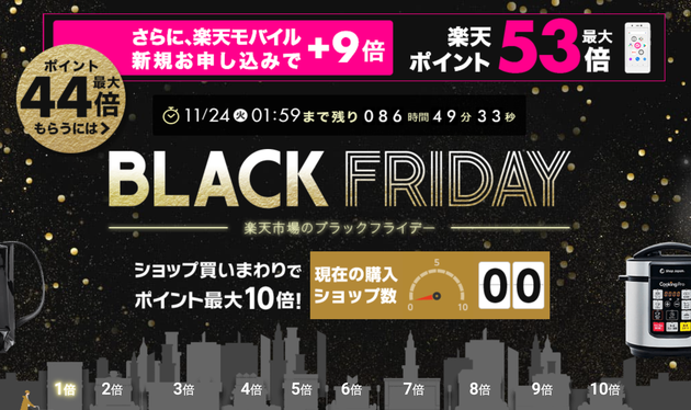ポイント最大44倍「楽天ブラックフライデー」開催中。ストックしたい「日用品・食料品」は?
