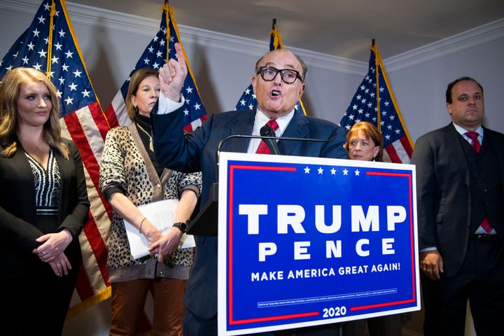 Rudy Giuliani, personal attorney for President Donald Trump, held a news conference at the Republican National Committee on Thursday to present a litany of conspiracy theories about the 2020 election.