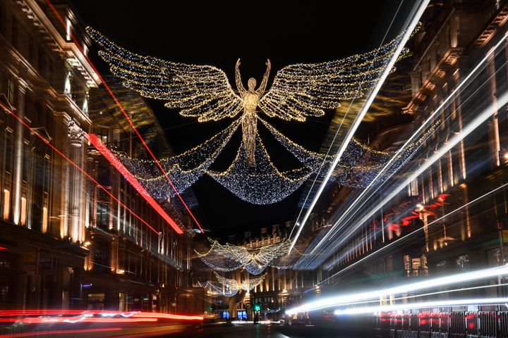 Christmas lights in central London, as England continues a four week national lockdown to curb the spread of coronavirus.
