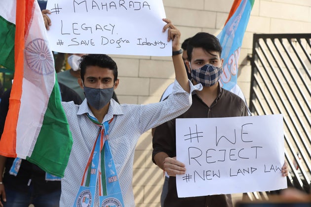 Protest by NSUI, the student wing of the Indian National Congress, against new land laws for...