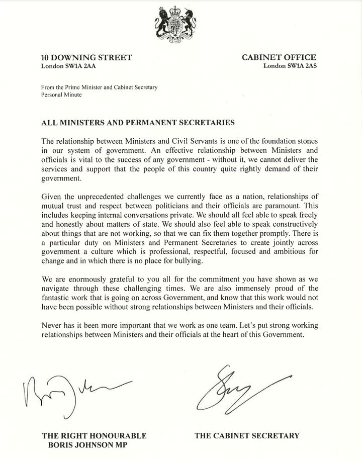 The PM's letter to ministers and officials