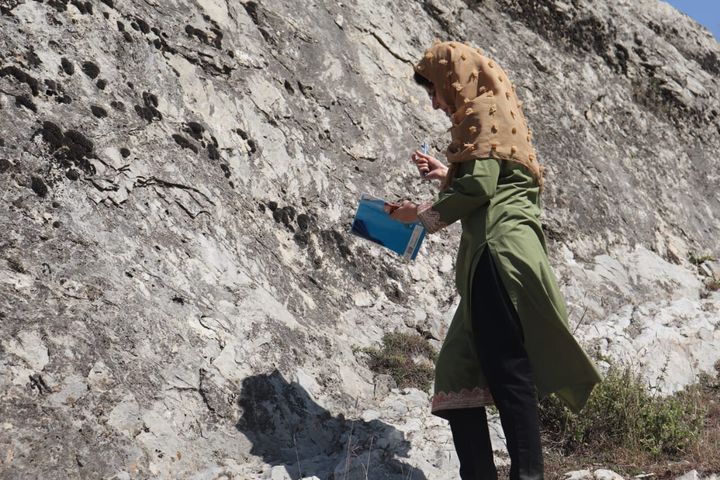 Asiya Qadir on a field visit to a limestone outcrop in Kashmir's Ganderbal district in August, 2020. 