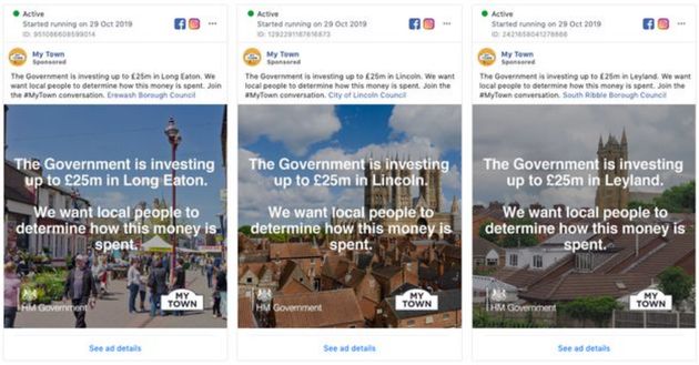 Facebook ads which were targeted at election battlegrounds in 2019