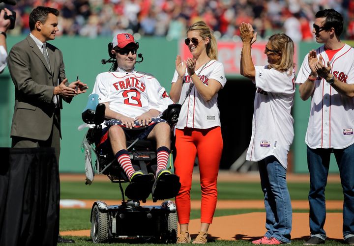 Pete Frates, a former Boston College baseball player whose Ice Bucket Challenge raised millions for ALS research, died last December at the age of 34. He's seen in 2015.