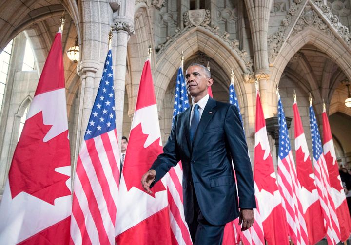 Barack Obama leaves Parliament Hill after addressing the Canadian Parliament in the House of Commons on June 29, 2016. 