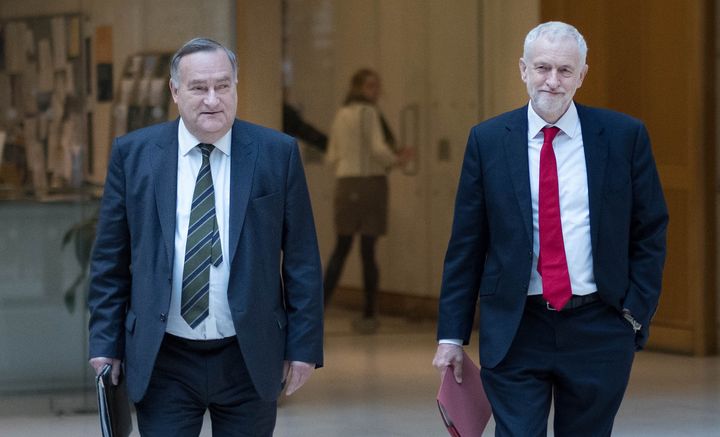 Jeremy Corbyn and the party's chief whip Nick Brown walk through Portcullis House in Westminster