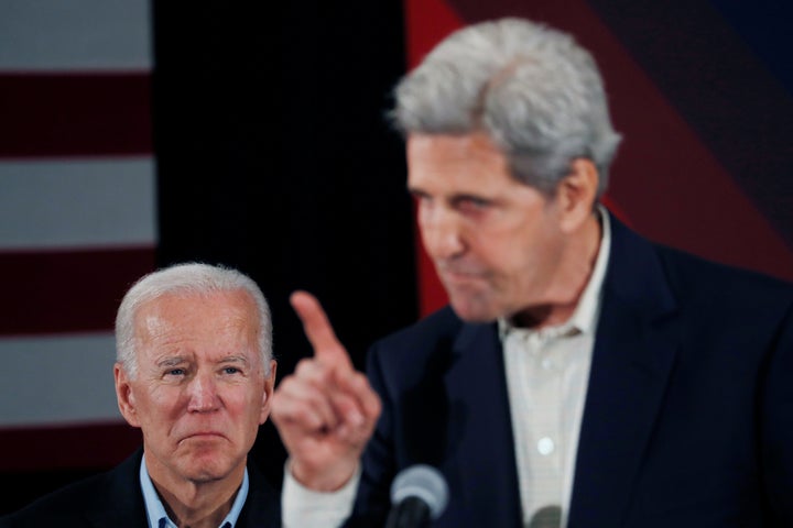 Former 2004 Democratic presidential nominee John Kerry campaigned for Biden's nomination in December 2019.