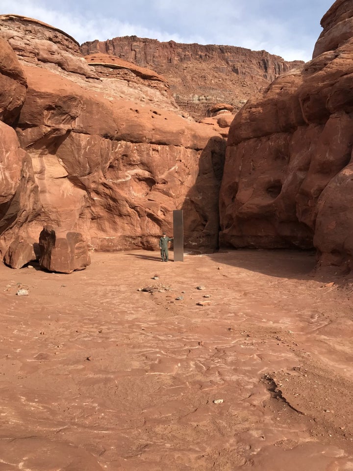 Officials with the Utah Department of Public Safety investigate the monolith they found.