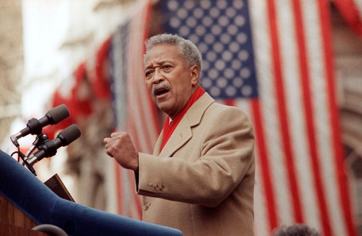 David Dinkins delivers his first speech as mayor of New York, on Jan. 2, 1990. 