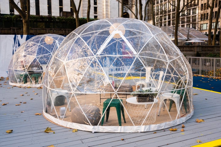 Igloo dining tents are set up at the Bank of America Winter Village at Bryant Park as the city continues the re-opening efforts following restrictions imposed to slow the spread of coronavirus on November 16, 2020 in New York City. 