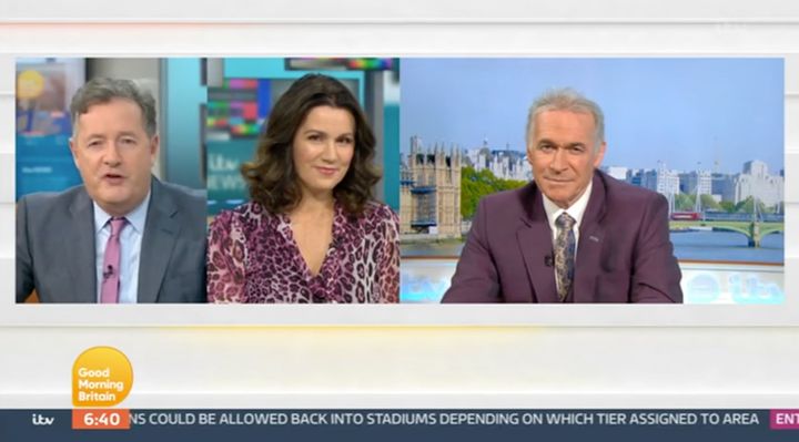 Piers speaking to Susanna Reid and Dr Hilary Jones on Good Morning Britain