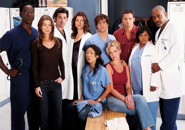 The original cast of "Grey's Anatomy." Standing: Isaiah Washington, Ellen Pompeo, Patrick Dempsey, Kate Walsh, T.R. Knight, J