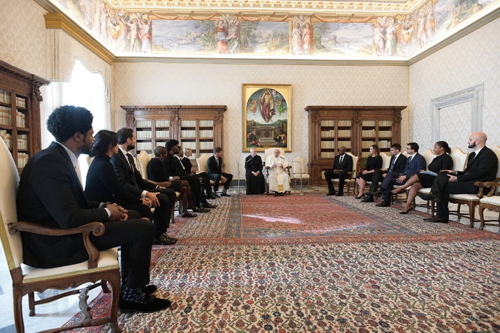 Pope Francis <a href="https://apnews.com/article/nba-players-hailed-pope-demand-justice-4d55e200ed98c7a3a1c78bfcd4f984e2" target="_blank" role="link" class=" js-entry-link cet-external-link" data-vars-item-name="met with NBA players at the Vatican on Monday" data-vars-item-type="text" data-vars-unit-name="5fbd5f85c5b68ca87f7f4f7c" data-vars-unit-type="buzz_body" data-vars-target-content-id="https://apnews.com/article/nba-players-hailed-pope-demand-justice-4d55e200ed98c7a3a1c78bfcd4f984e2" data-vars-target-content-type="url" data-vars-type="web_external_link" data-vars-subunit-name="article_body" data-vars-subunit-type="component" data-vars-position-in-subunit="0">met with NBA players at the Vatican on Monday</a>, lauding them as “champions” and saying he supported their work on social justice. The group reportedly underwent COVID-19 testing before meeting the pope.