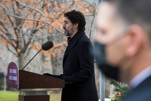 Prime Minister Justin Trudeau speaks during a pandemic briefing from Rideau Cottage in Ottawa on Nov. 20, 2020.