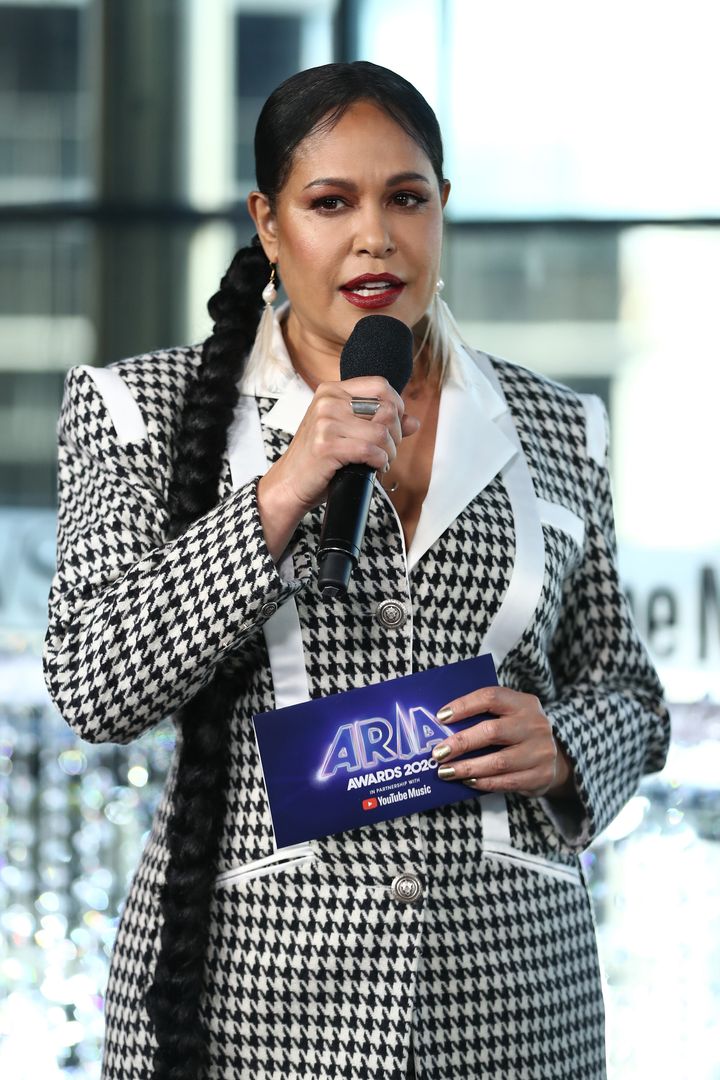 Christine Anu speaks during the Pre-Show ahead of the 2020 ARIA Awards at The Star on November 25, 2020 in Sydney, Australia. 
