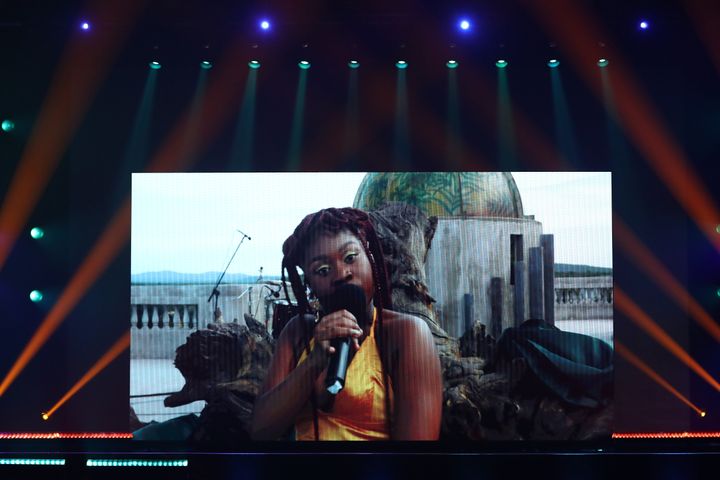 Sampa the Great performs via video link in Botswana, at the 2020 ARIA Awards at The Star on November 25, 2020 in Sydney, Australia.