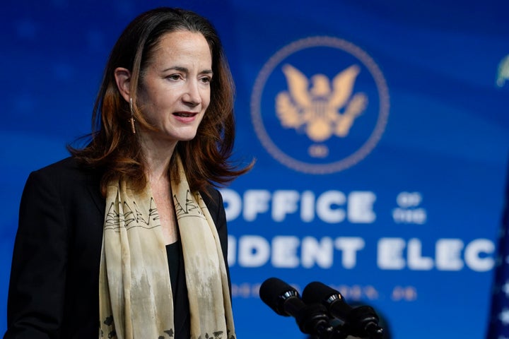 Avril Haines speaks at The Queen Theater, on Nov. 24, 2020, in Wilmington, Del.