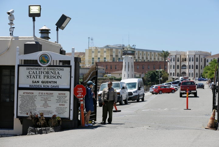 The main entryway leading into San Quentin State Prison in San Quentin, California, is seen. More than 35,000 California