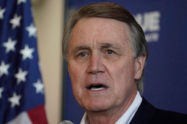 Republican candidate for Senate Sen. David Perdue during a campaign stop at Peachtree Dekalb Airport Monday, Nov. 2, 2020, in