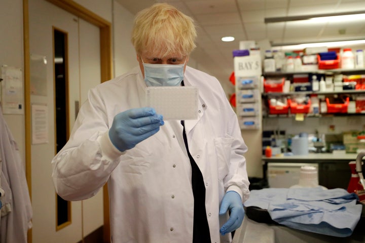 Boris Johnson during a visit to the Jenner Institute in Oxford where he met scientists who are leading the vaccine research.