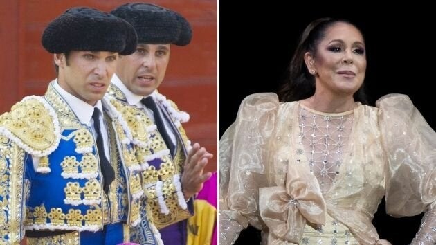 Cayetano y Fran Rivera, a la izquierda, e Isabel Pantoja, a la derecha.