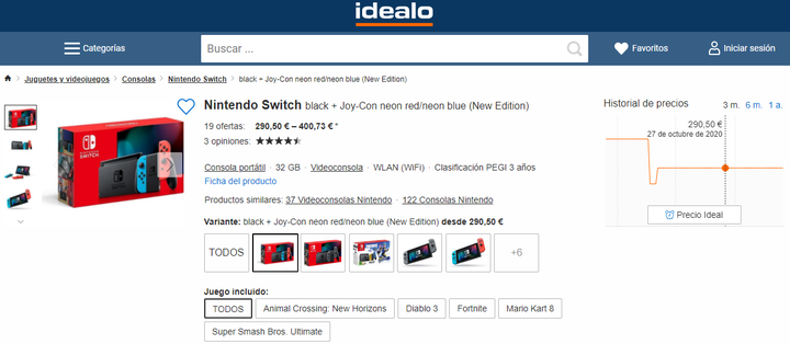 Consola Nintendo Switch en Idealo.