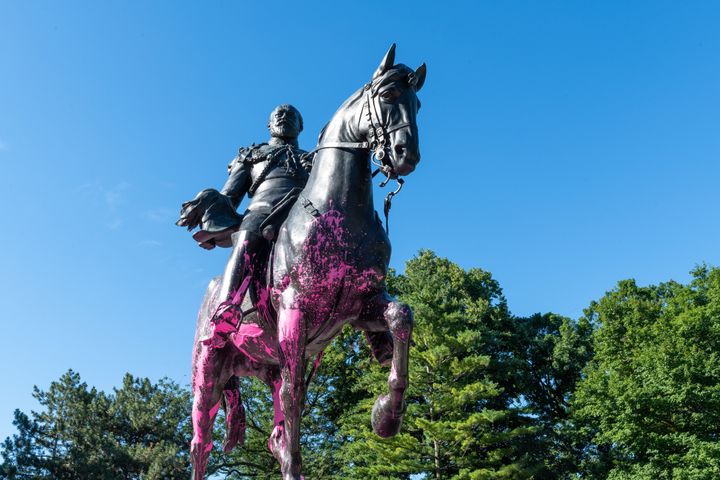 Three Black Lives Matter protesters in Toronto spent the night in jail for splattering pink paint on the the Equestrian Statue of King Edward VII' in Queen's Park.