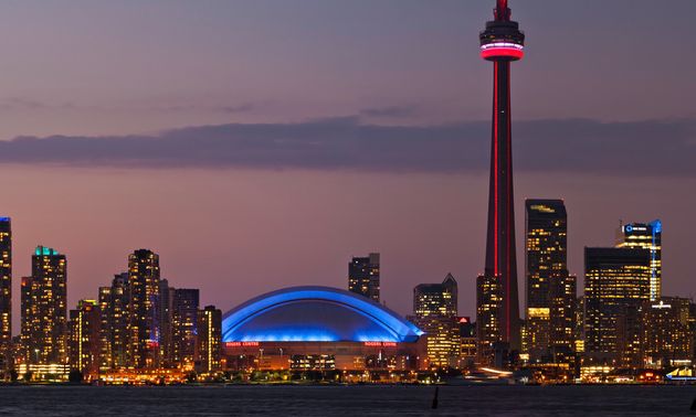 Toronto CN Tower Rogers Centre illuminated skyscraper panorama night