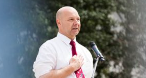 Doug Mastriano speaking at a protest in April 2020.