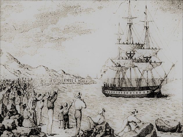 Ilustración de la llegada de la Expedición