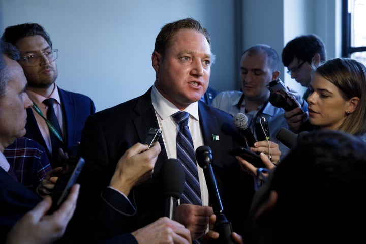 NDP MPP Taras Natyshak speaks to reporters in Toronto on March 20, 2019.
