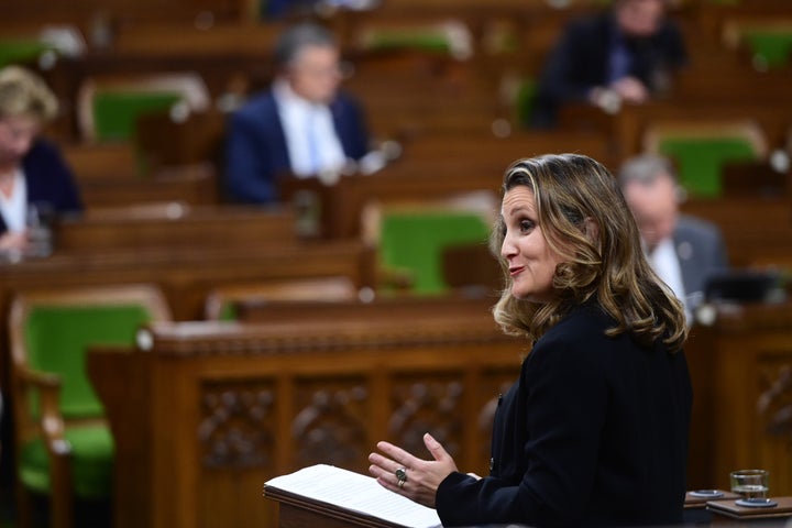 Minister of Finance Chrystia Freeland delivers the 2020 fiscal update on Nov. 30, 2020.