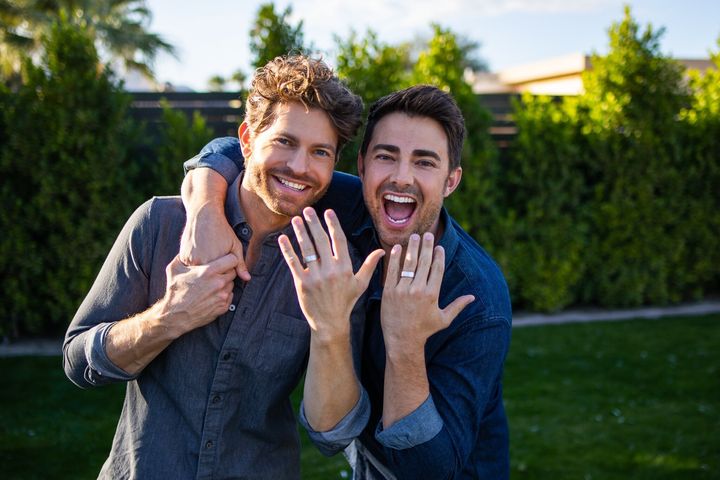 Vaughan (left) wrote an original song to propose to Bennett, and planned the engagement under the pretense of a holiday greeting card photo shoot. 