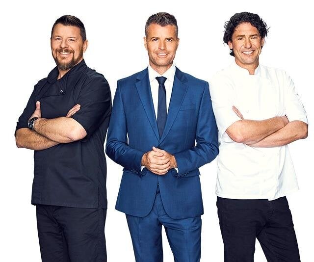 Colin Fassnidge (R) starred on 'My Kitchen Rules' alongside Manu Feildel (L) and Pete Evans (C)