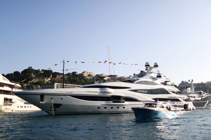 <strong>Philip Green's luxury yacht 'Lionheart' moored in Port Hercules during previews ahead of the Monaco Formula One Grand Prix at Circuit de Monaco in 2018.</strong>