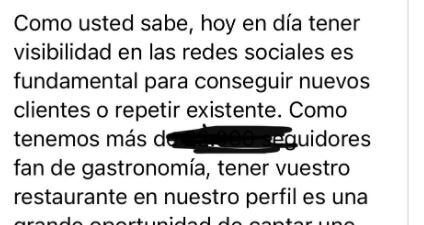 Parte del mensaje que recibió el restaurante.